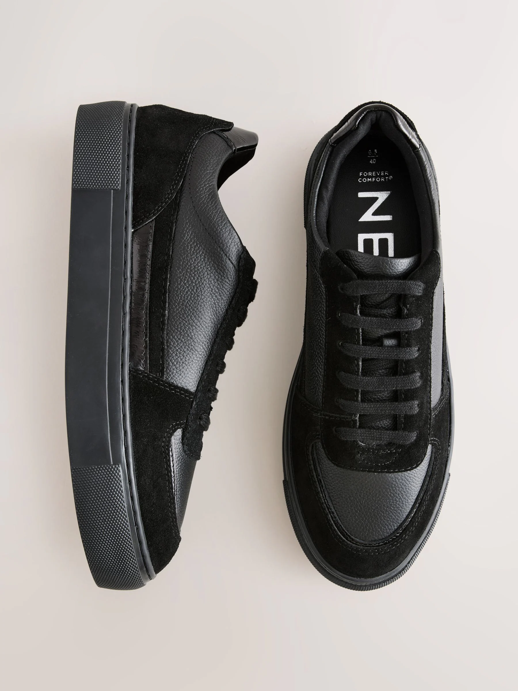Zwart - Leather Chunky Panel Detail Lace Up Trainers