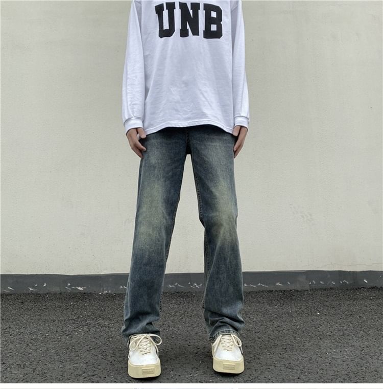 Plummie - Mid Rise Washed Straight Leg Jeans