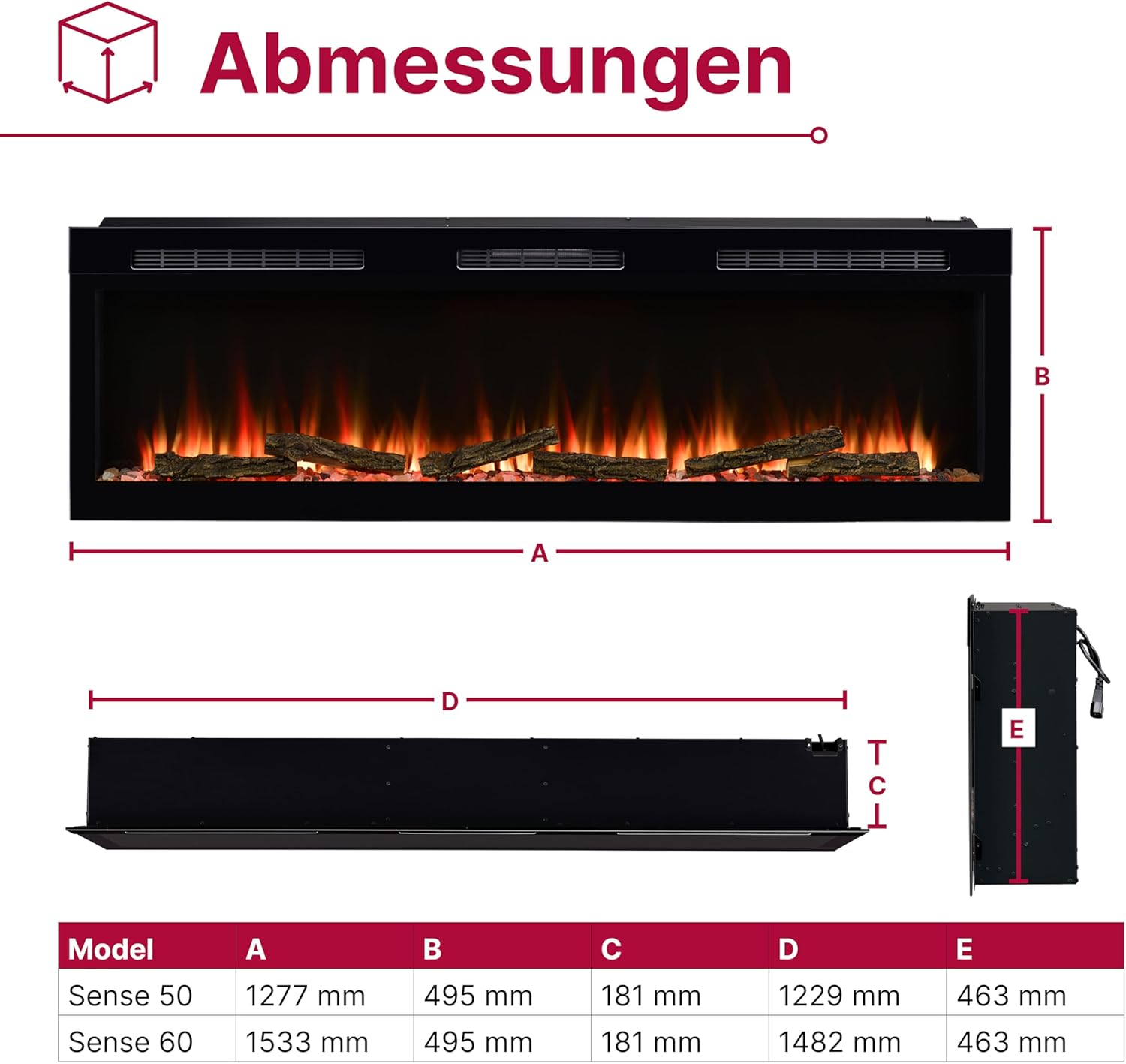 Dimplex Sense Optiflame Media - Wandfeuer, Wandmontage oder Einbau, integrierter elektrischer Kamin, mit 13 Farbthemen, 3 Heizeinstellungen, Fernbedienungen und WLAN, 60 Zoll / 153,3 cm