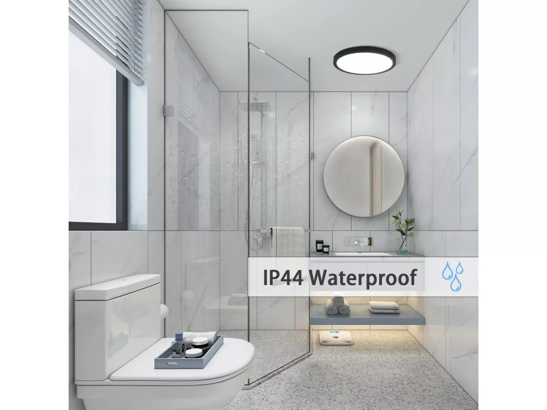NETTLIFE Plafonnier LED plafonnier plat Ø22cm lampe salle de bain blanc froid lampe chambre noir 15W IP44
