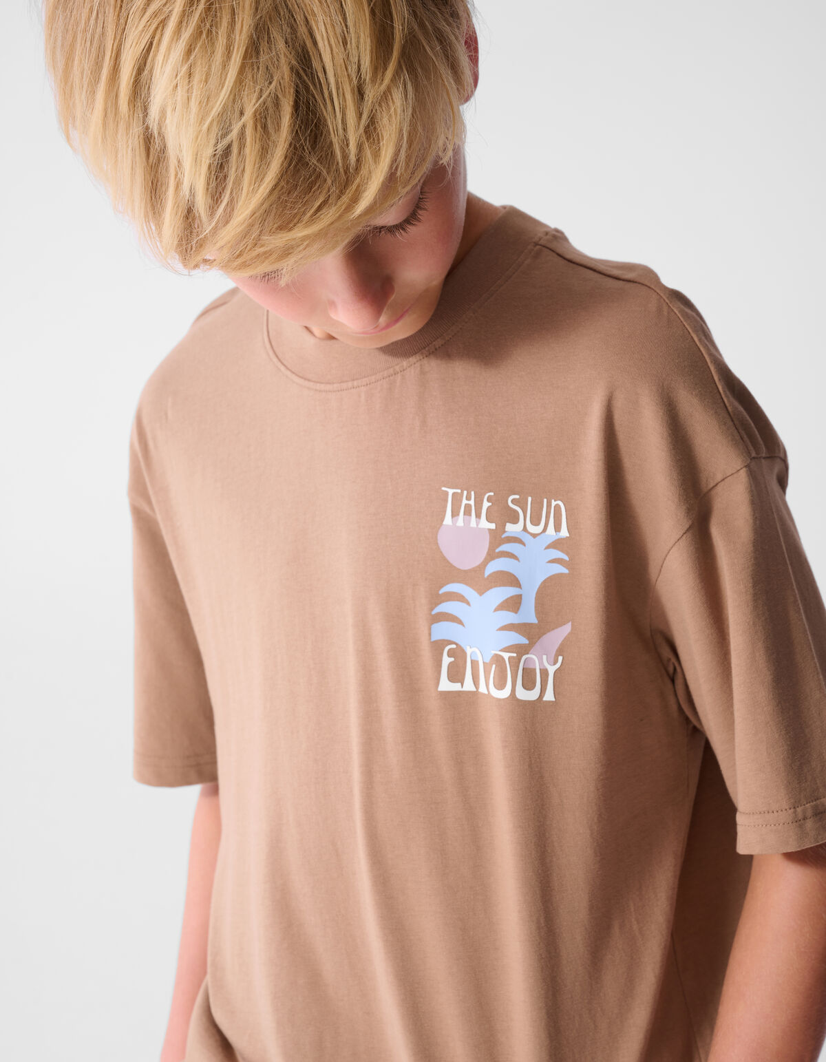Oversized Sun Artwork T-shirt Lichtbruin