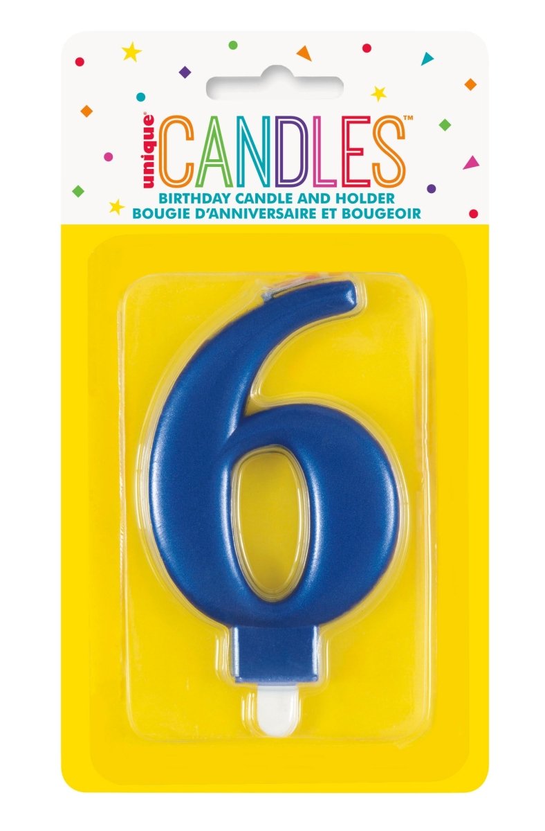 6 Jaar Kaars Blauw 12cm