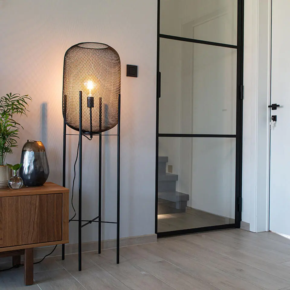 Qazqa vloerlampen bliss_mesh zwart e27