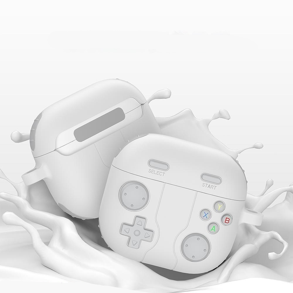 AirPods 4 Gummi Schutzhülle Retro Spielekonsole Abdeckung mit Karabinerhaken - Weiss