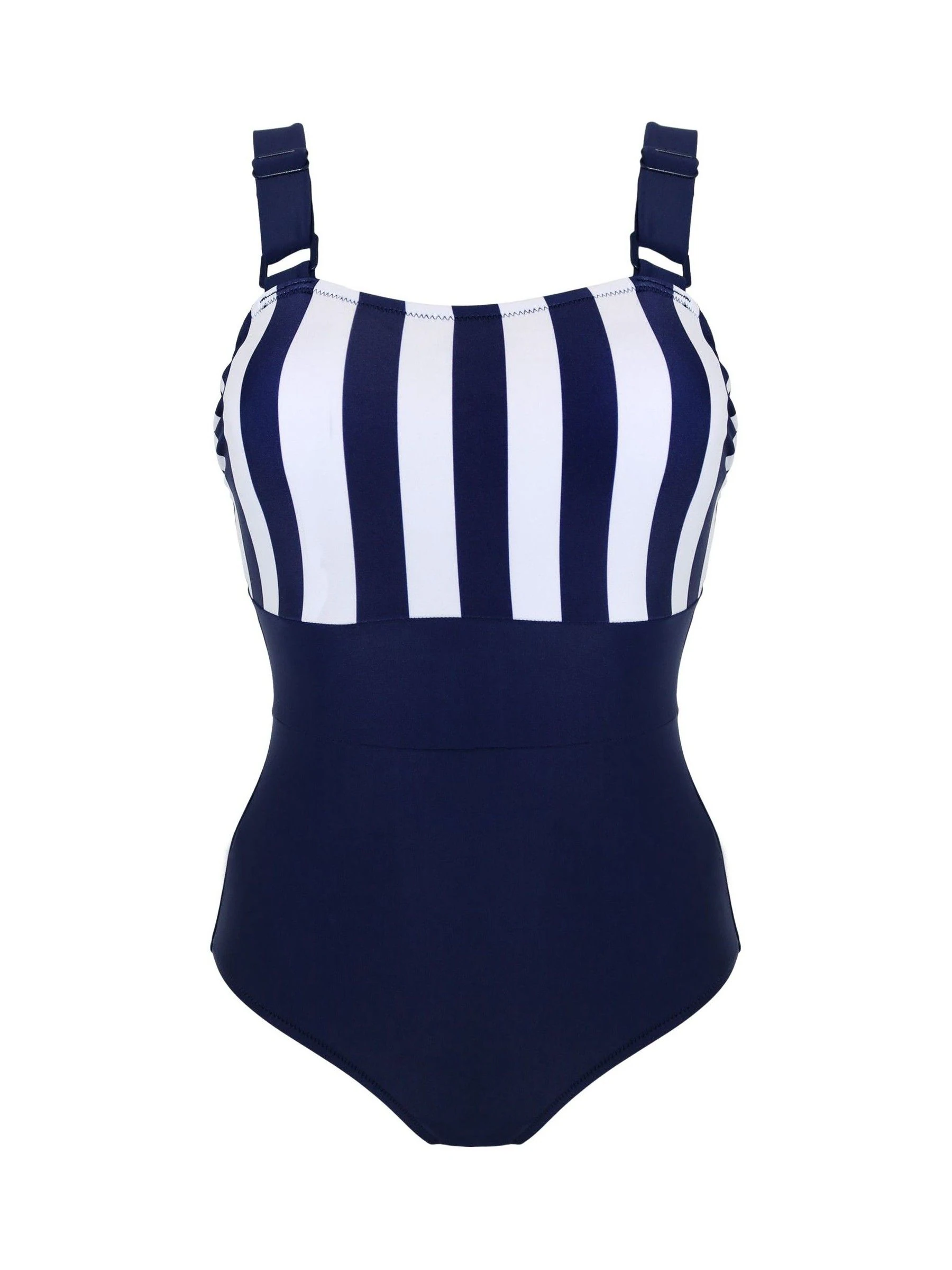 Blauw met kleurvlakken - Pour Moi Palm Springs corrigerend badpak met kleurvlakken