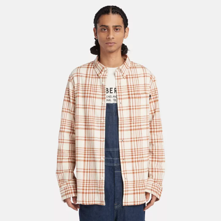 Camisa xadrez de flanela grossa masculina na cor marrom