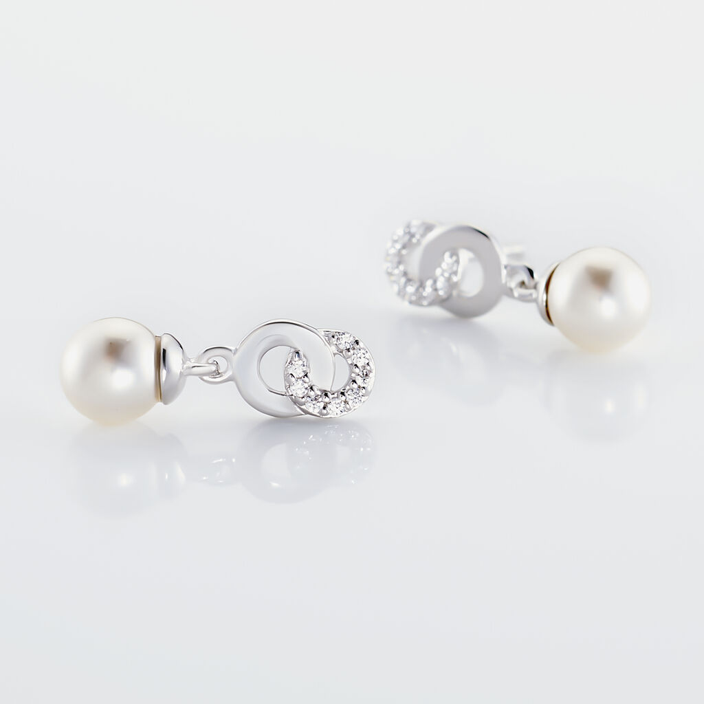 Boucles D'oreilles Pendantes Paqueretteae Argent Blanc Perle Culture