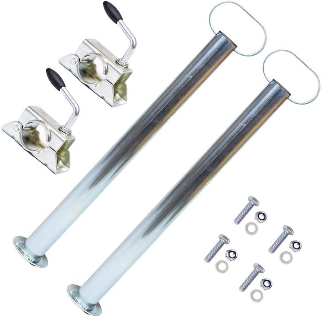 2x 600mm steunpoten in een set met beugels voor autotrailers, inclusief bevestigingsschroeven