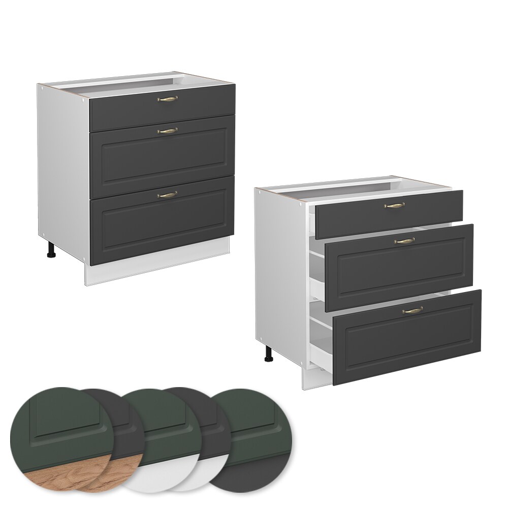 Vicco Schubladenunterschrank Küchenschrank Küchenmöbel Fame-Line Landhaus Weiß Anthrazit 80 cm Gold Küche Einbauküche Drehtür Blende Schublade Küchenunterschrank Küchenzeile