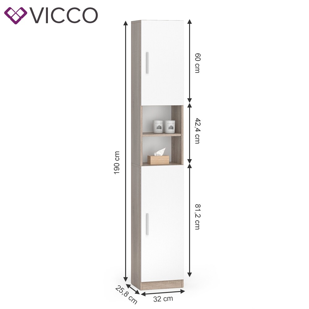 VICCO Anstellschrank LUIS Waschmaschinenschrank Badmöbel Badschrank Sonoma Weiß