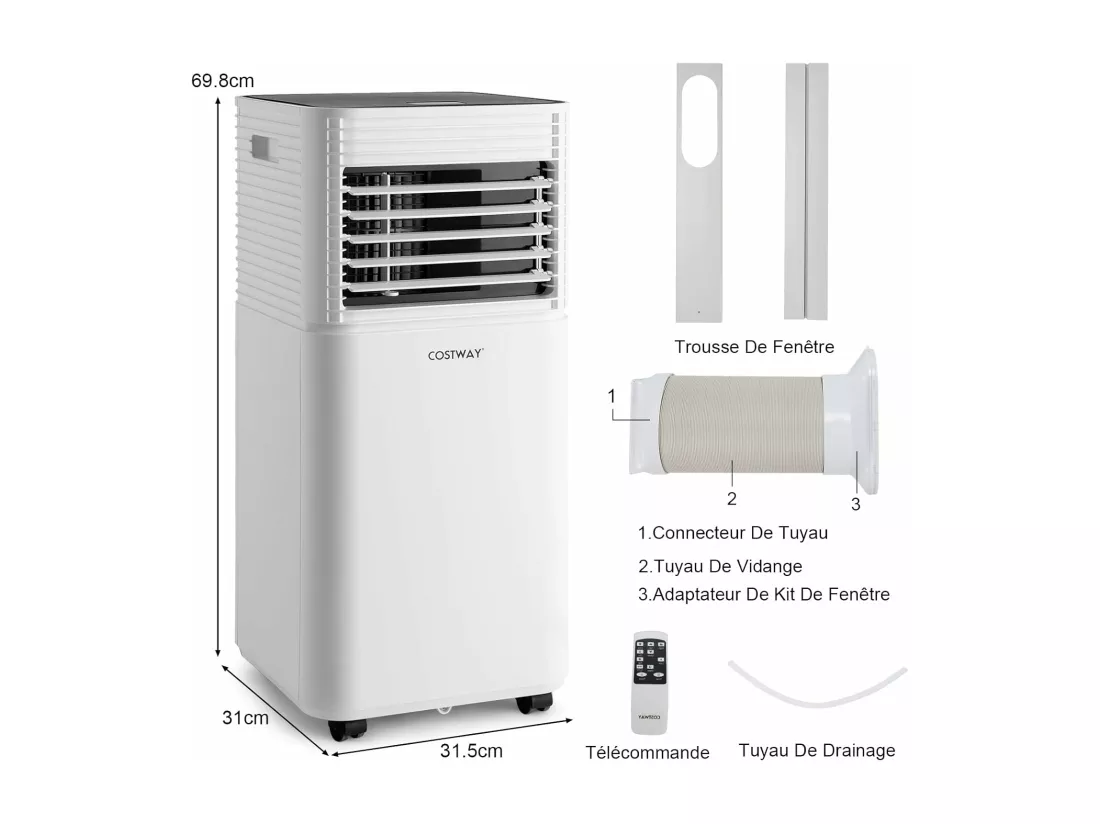 Climatiseur Mobile4 en 1 - 7000 BTU 15 m² 2 kW [Classe Energétique A] R290, Rafraîchissement, Déshumidification, Ventilateur et Mode Nuit avec Télécommande（Noir)