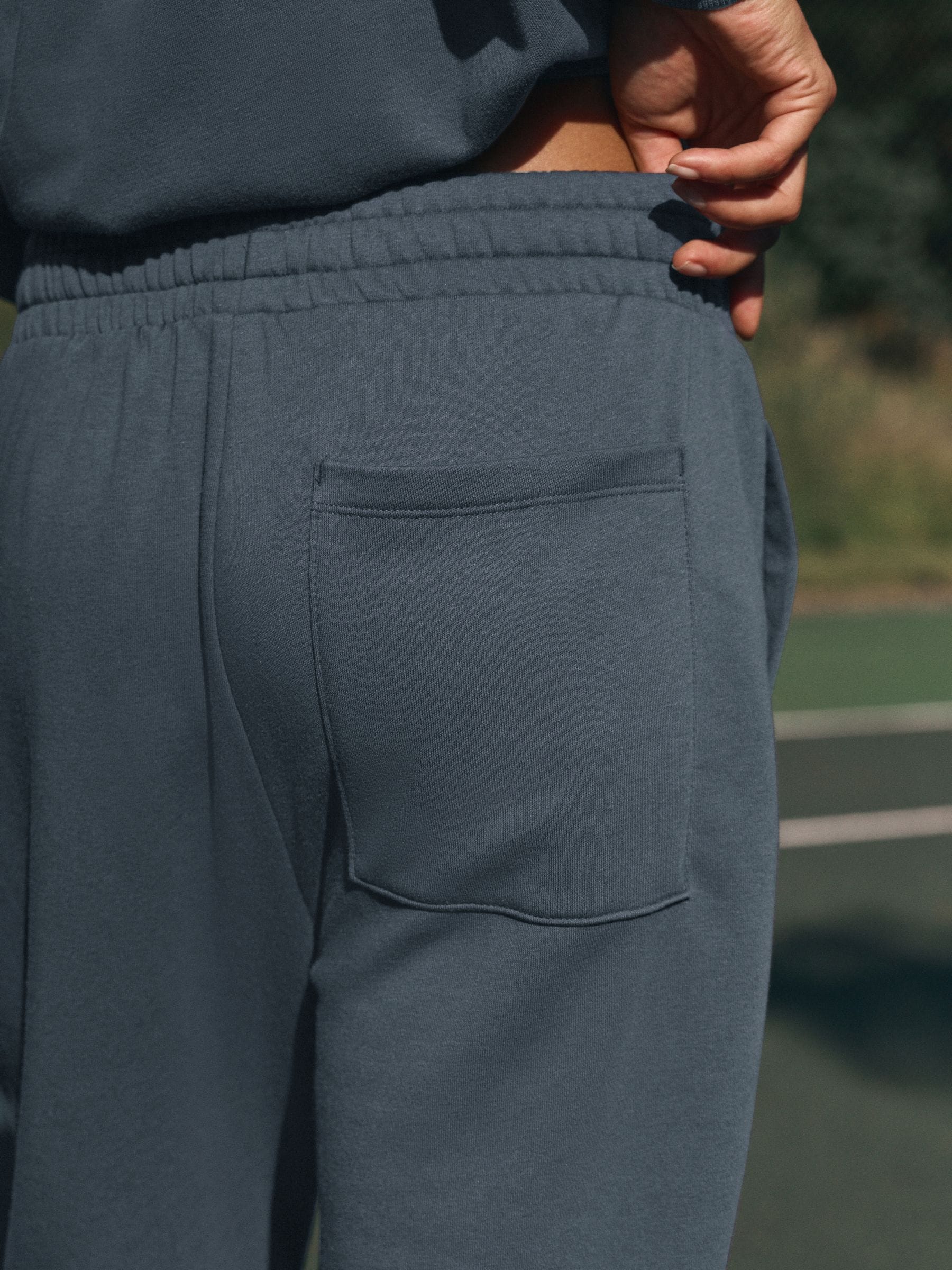Blauw - Self. joggingbroek met boorden