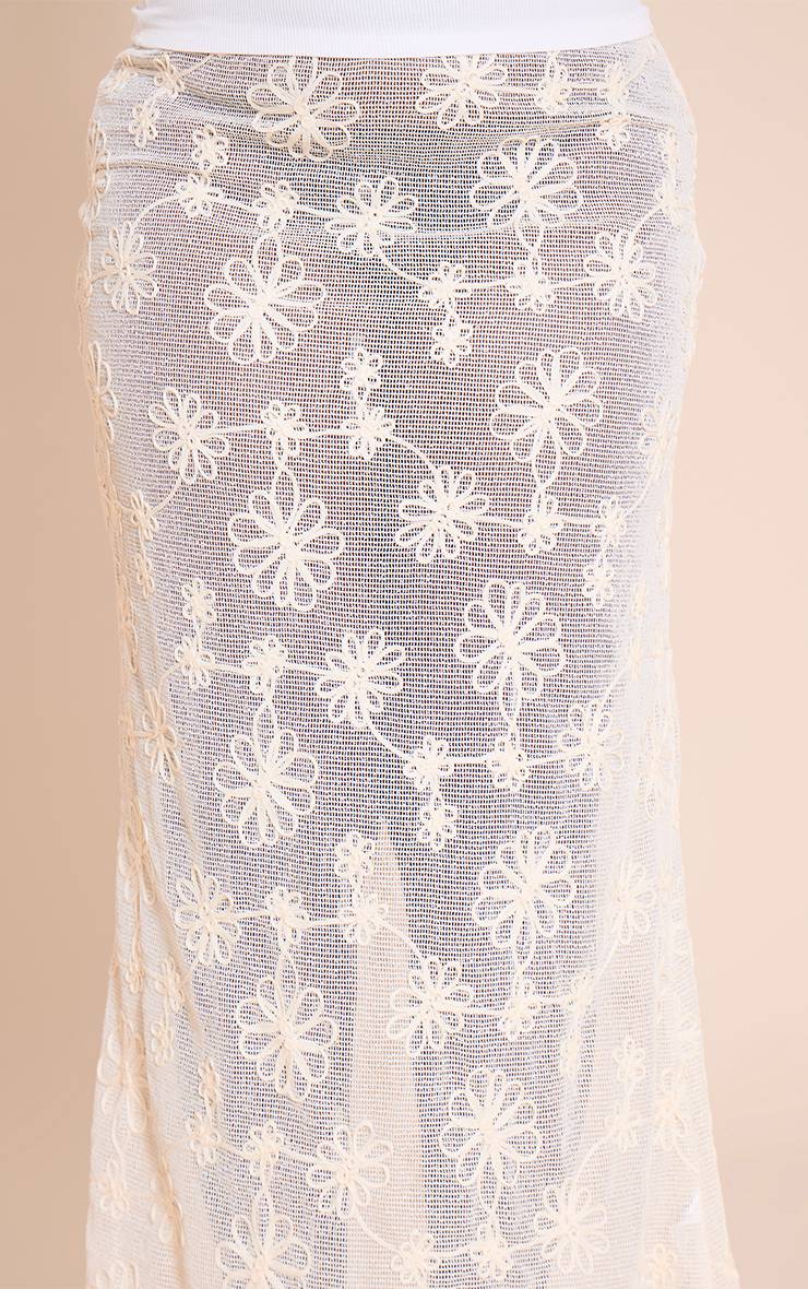 Beige Jupe Longue Transparente Grande Taille Avec Détails Floraux