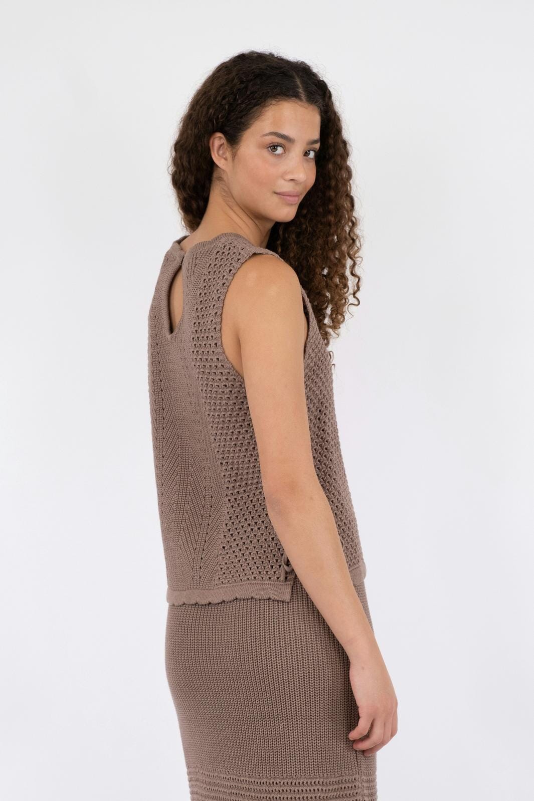 Neo Noir Aritza Crochet Knit Top dusty brown