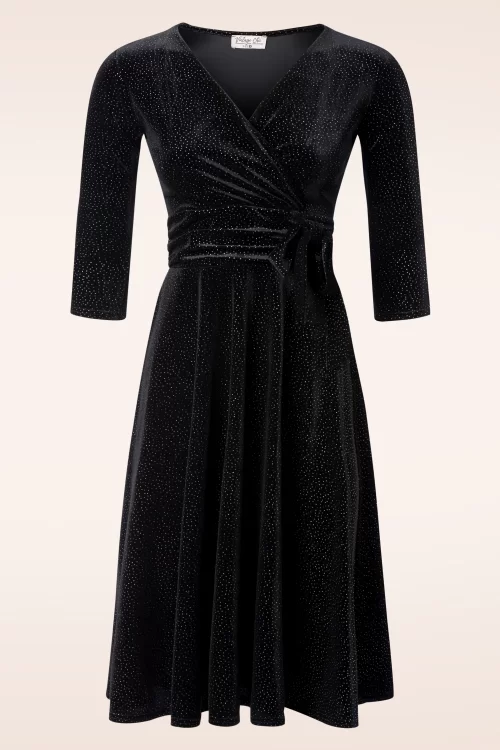 Vintage Chic for Topvintage Aria Velvet Glitter swing jurk in zwart