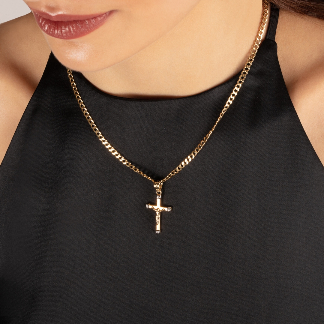 Anhänger 750/18 K Gelbgold Kreuz mit Jesus 28 x 17mm