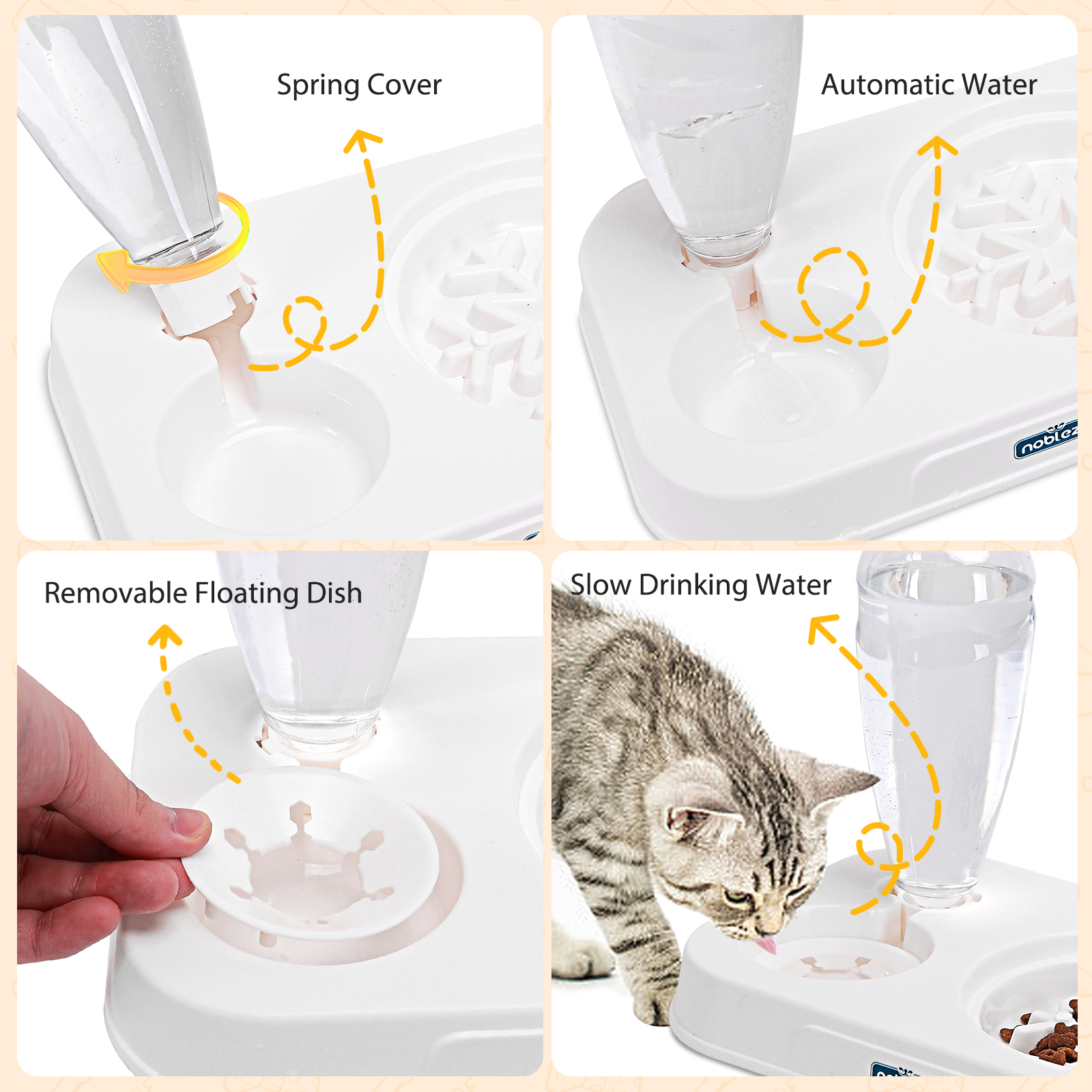 Comedouro automático 3 em 1 Nobleza para gatos, bebedouro automático, comedouros automáticos de 500ml para animais de pequeno porte, comedouro com inclinação de 15°, comedouro para alimentação lenta.