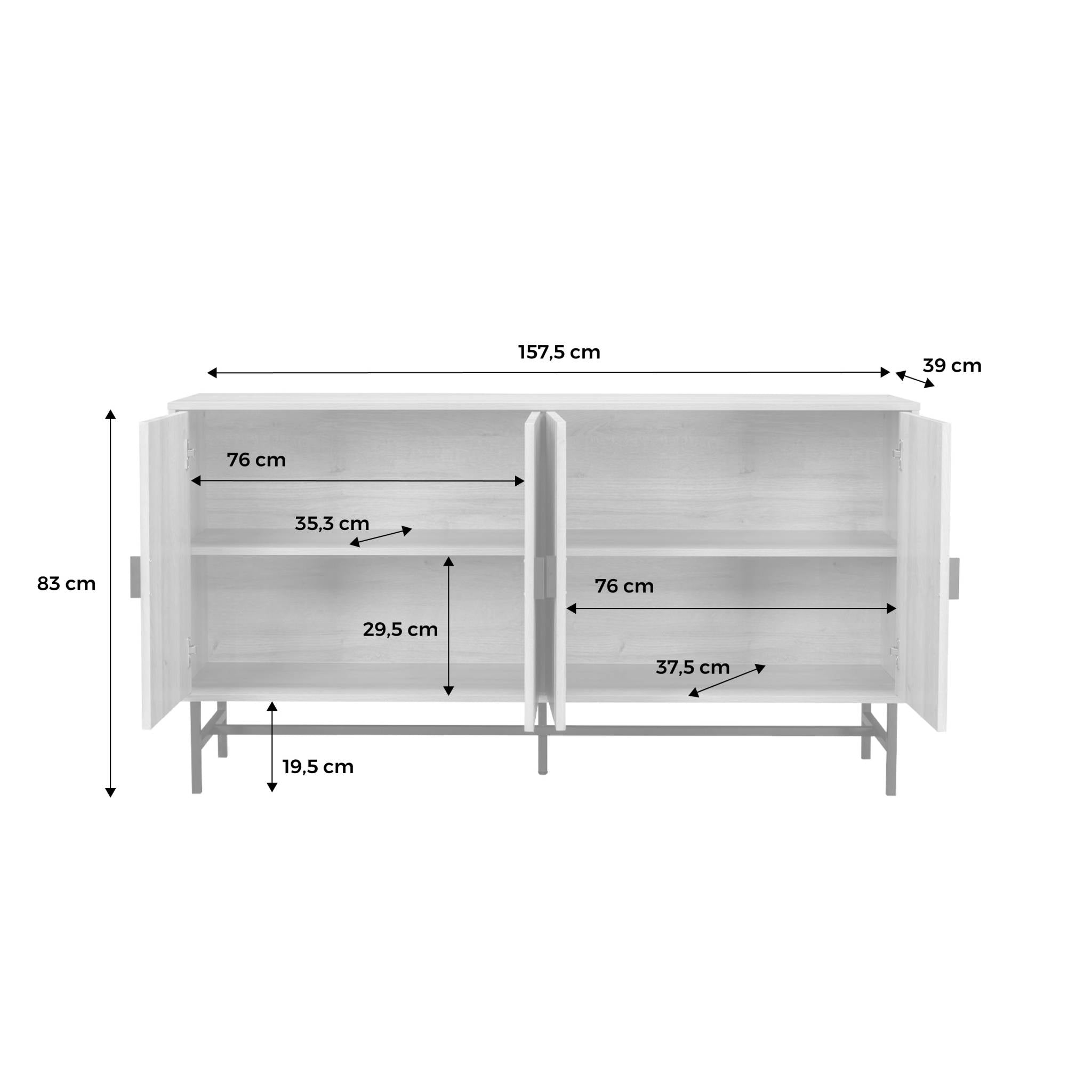 sweeek - Dressoir, L 157,5 x B 39 x H 83cm