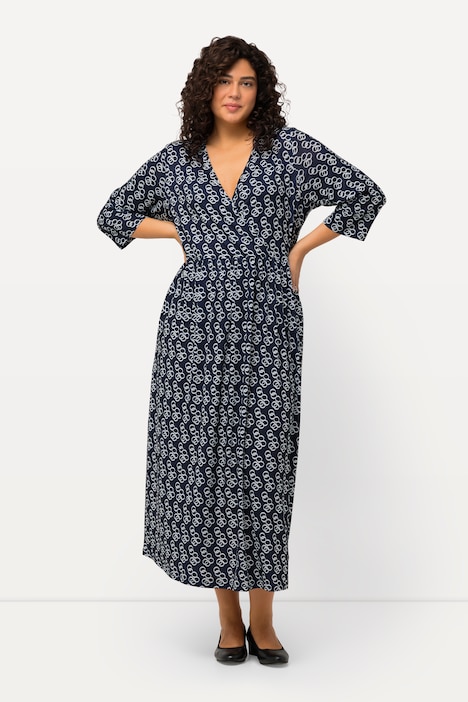 Jerseykleid, Wickeloptik, A-Linie, V-Ausschnitt, 3/4-Arm