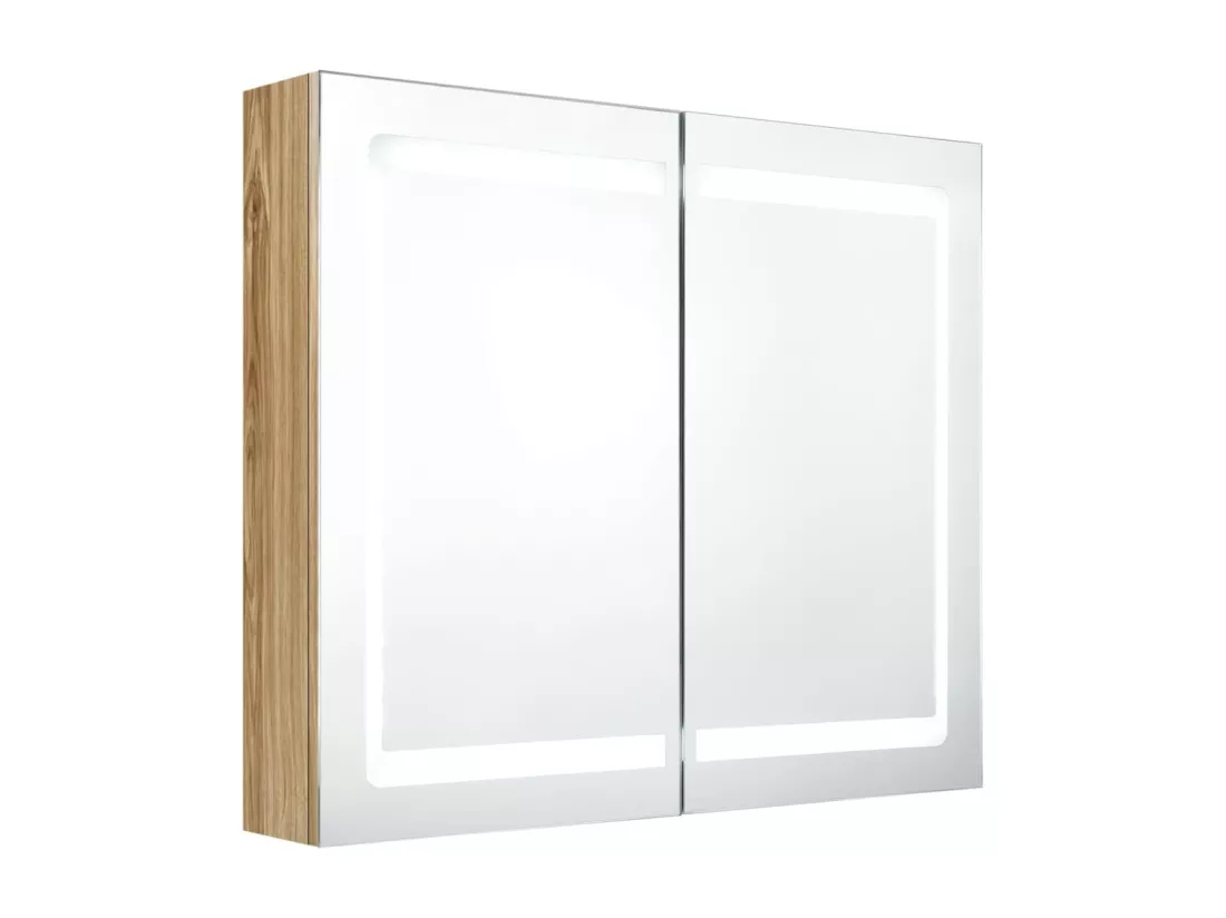 Armoire de salle de bain à miroir LED Chêne 80x12x68 cm