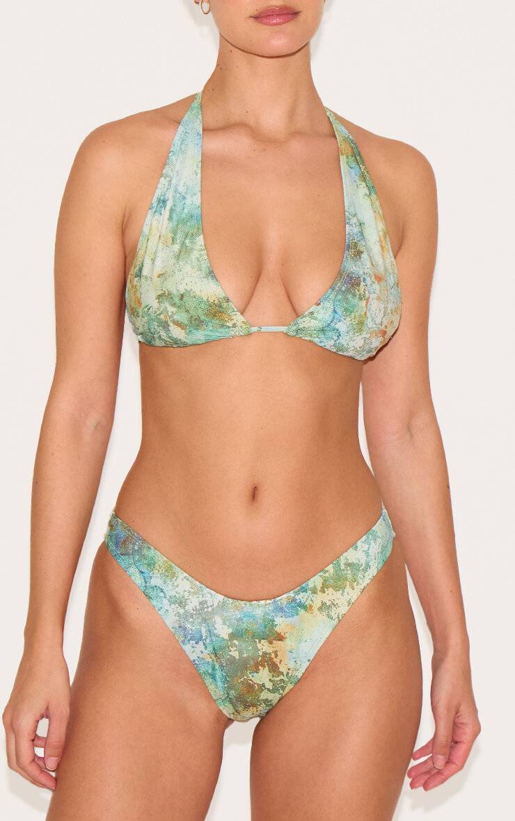 Vert Haut De Bikini À Col Licou Imprimé Marbré