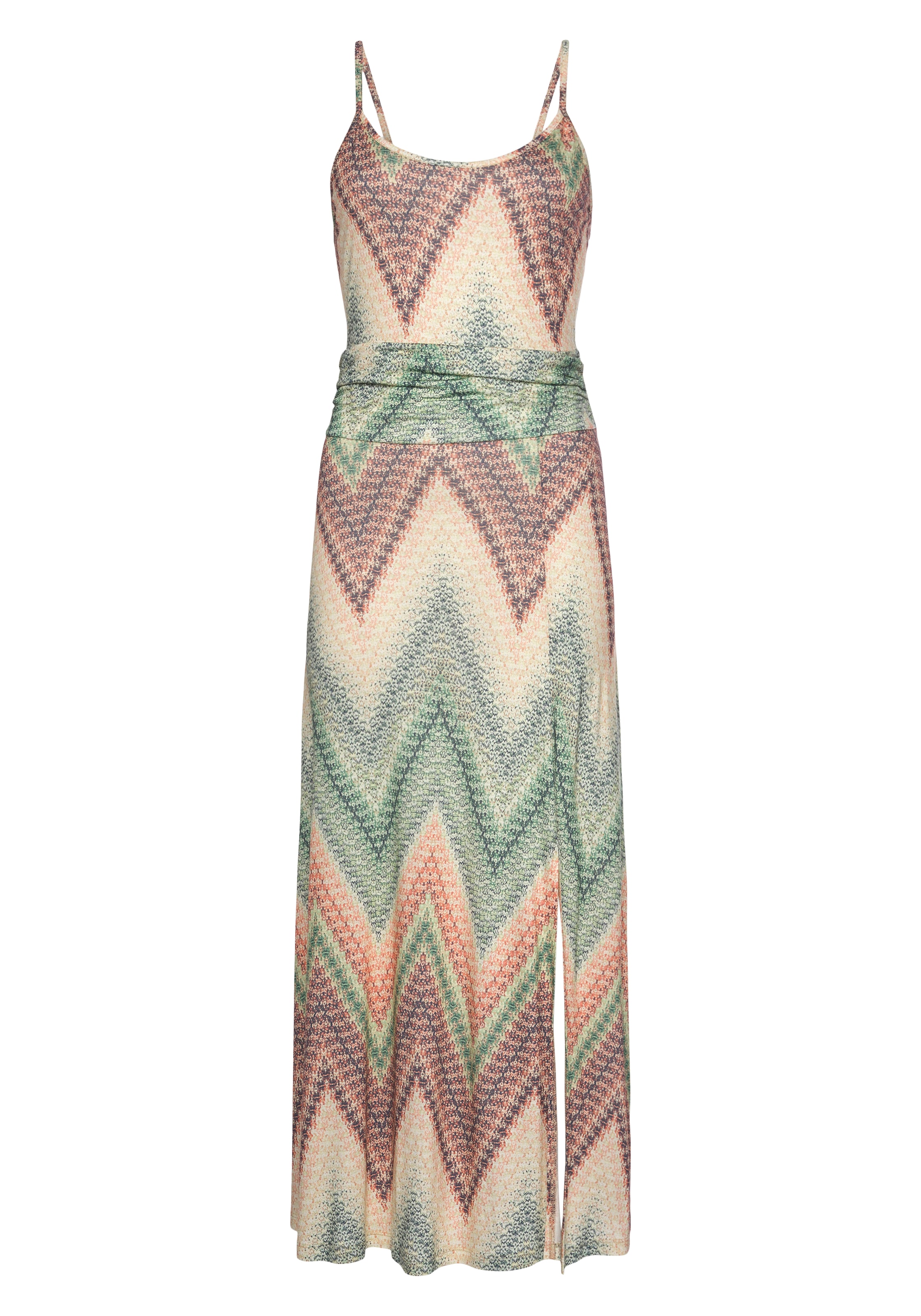 LASCANA Midikleid mit sommerlichem Print und Schlitz, Sommerkleid, Strandkleid