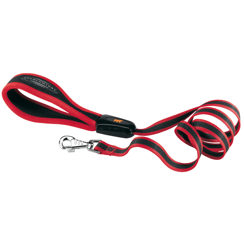 Ferplast laisse pour chiens en nylon ergocomfort g25/120, poignée ergonomique, rembourrage souple, 25 mm x l 120 cm rouge