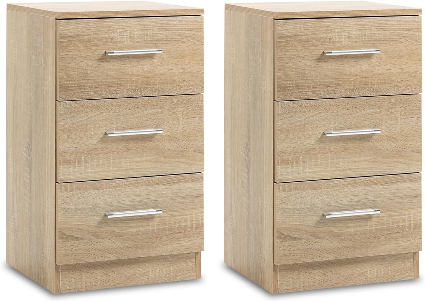 Nachttische 2er Set aus Spanplatte, Nachtkommode mit 3 Schubladen für Boxspringbett AV2686380