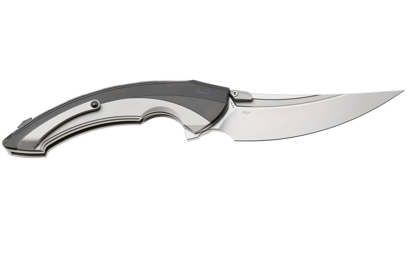Rike Knife Lamella Bead Blasted Böhler M390, Black DLC Titanium Handle, zakmes