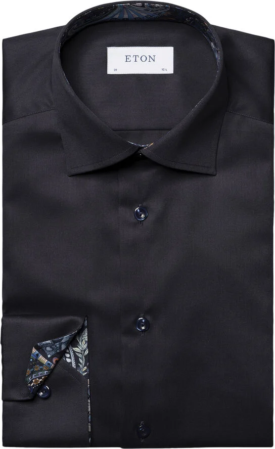 ETON Contemporary Fit Navy Blue Floral Effect Signature Twill Shirt Blå
