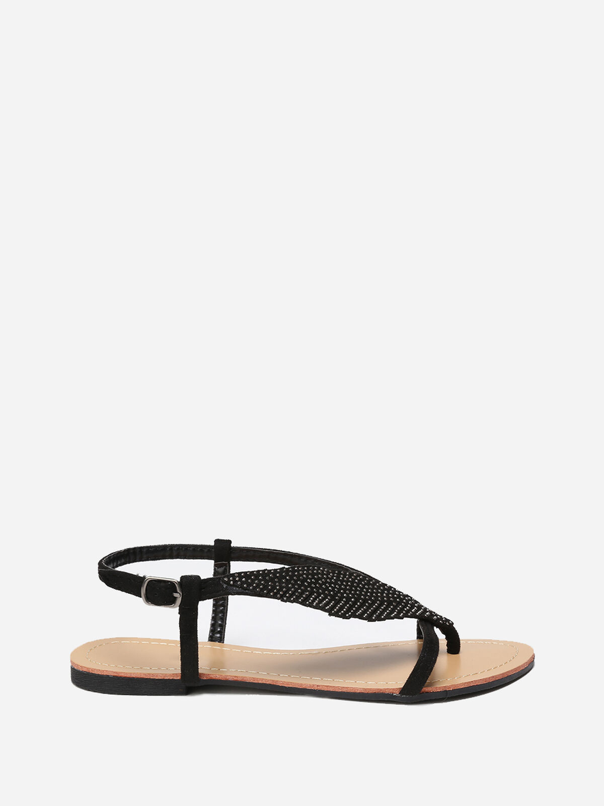 Nu-pieds à feuille en strass- Noir