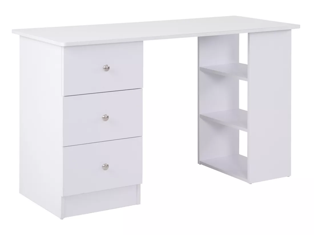 Bureau informatique multimédia multi-rangements 3 tiroirs 2 étagères 120L x 49l x 72H cm blanc