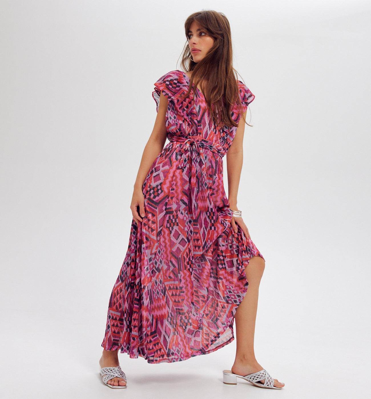 Robe longue imprimée irisée - Imprimé multicolore
