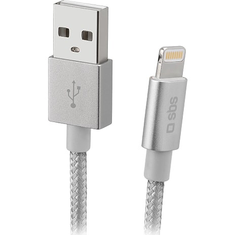 SBS USB-lightning flettet kabel 1 meter - grå