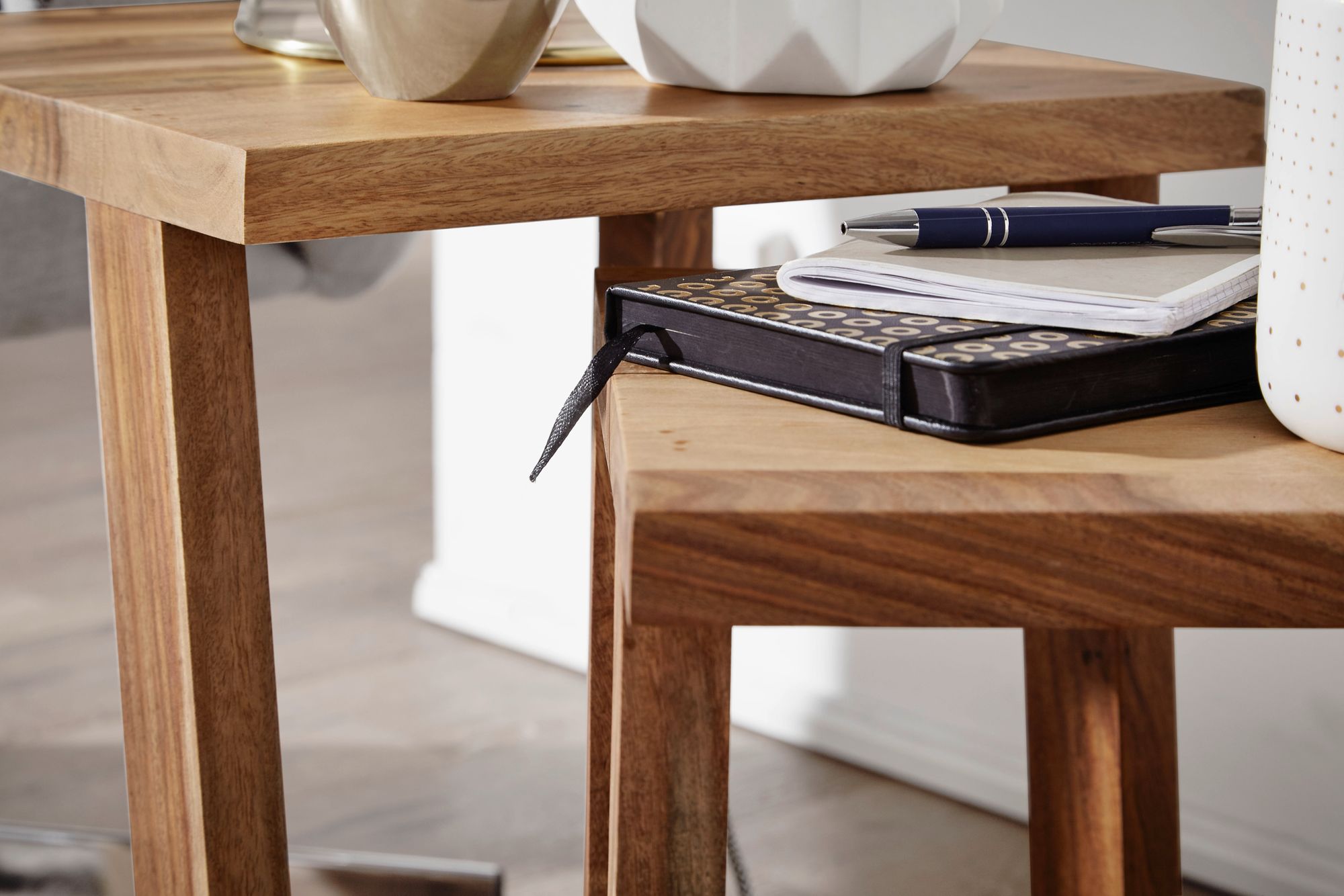 KADIMA DESIGN Massivholz Sheesham 2er Set Beistelltische - Handgearbeitet, Verschiedene Größen, Einfache Pflege, KADIMA DESIGN