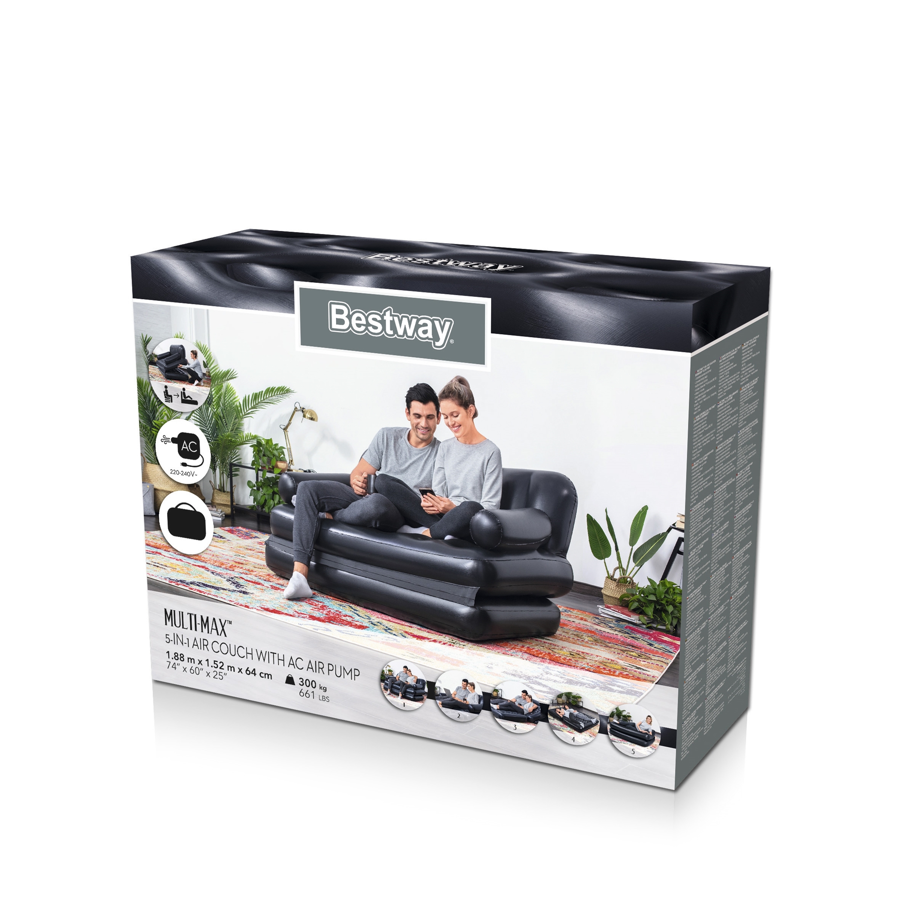Sofa aufblasbar 5-in-1 mit Elektropumpe schwarz