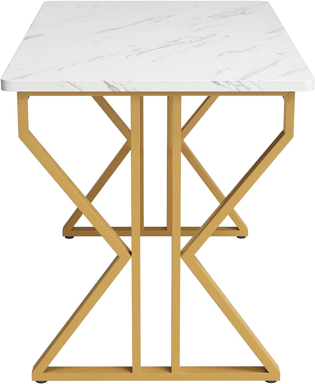 Moimhear Esstisch mit Metallbeinen(119×70cm),Küchentisch, stabiles Metallgestell,moderner Marmorierung Esstisch, Tisch Wohnzimmer Frühstückstisch für Küche Esszimmer (Weiß+Gold)