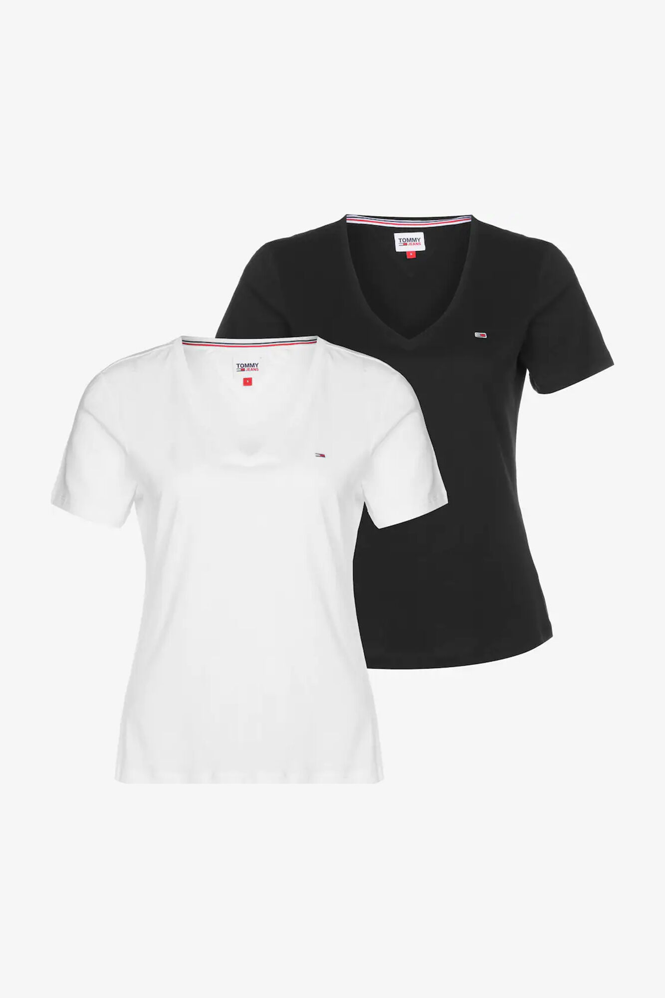 Conjunto de 2 camisetas Tommy Jeans, uma branca e uma preta.