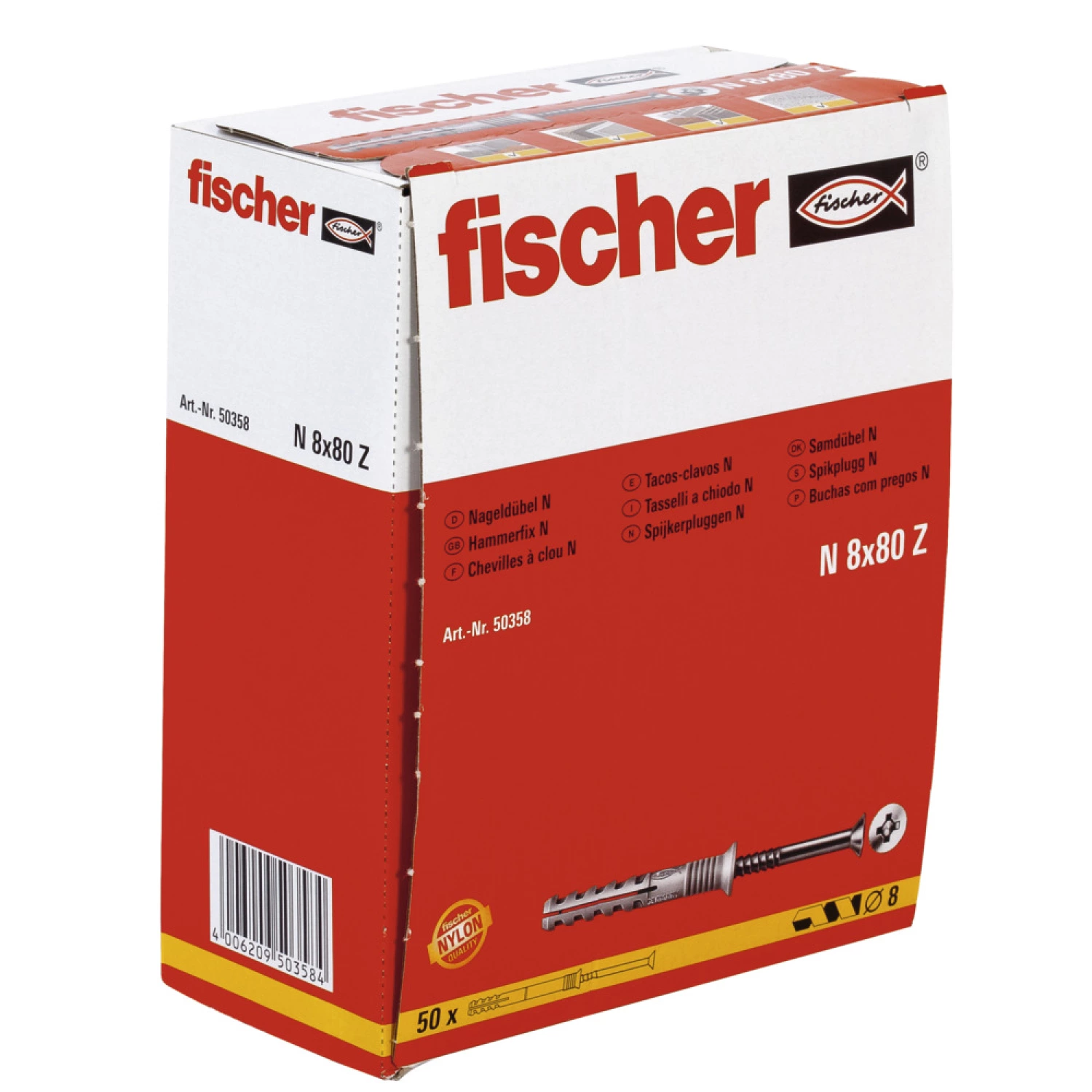 Fischer 50358 Nagelplug/slagplug NS met verzonken kop - 8 x 80mm (50st)