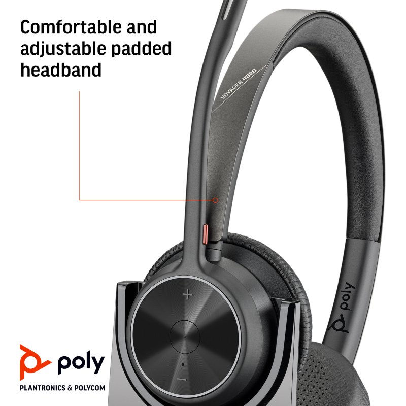 HP Poly Micro-casque stéréo USB-A Poly Voyager 4320 UC + adaptateur USB-A BT700 + base de chargement