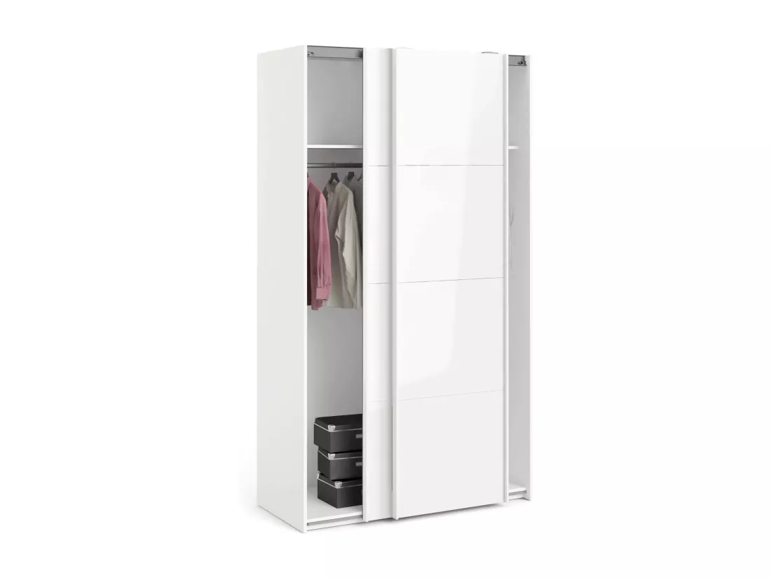 Garde-robe 2 portes Adria, Meubles de chambre, Penderie de plain-pied, Placard à vêtements, 122x62 h220 cm, Blanc brillant