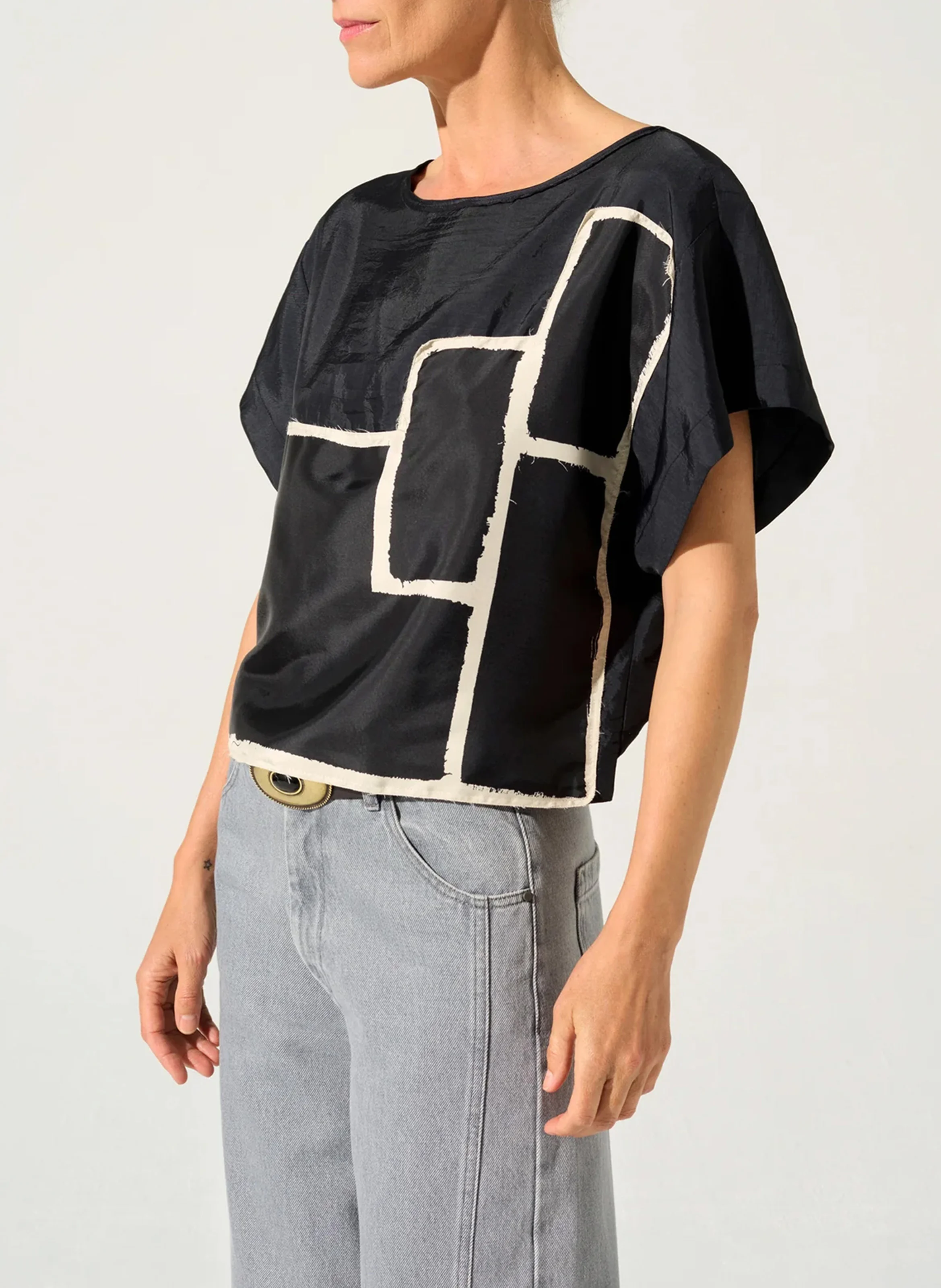Blouse ample col bateau| Noir