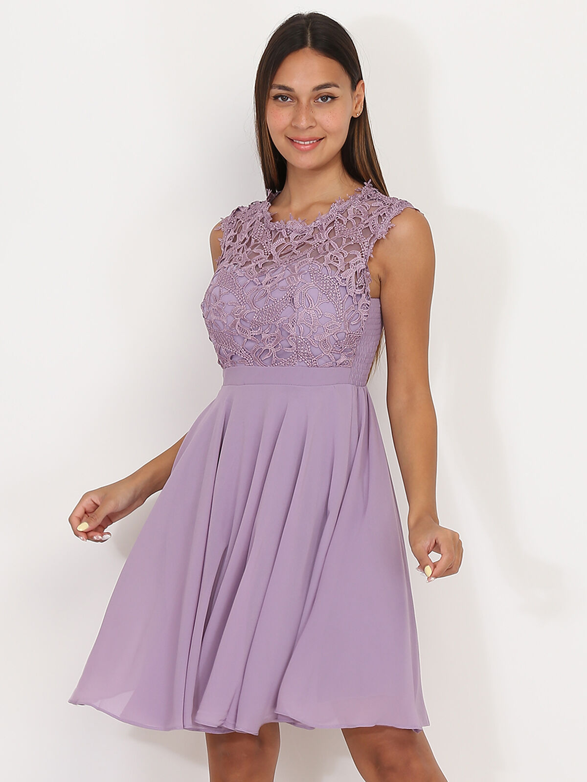 Robe de cérémonie avec dentelle- Violet clair