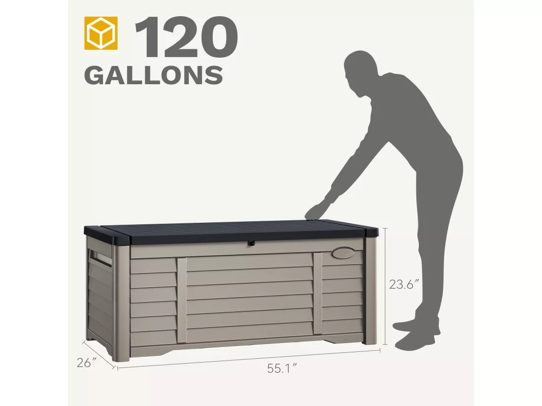 YITAHOME Grande Boîte de rangement de jardin - 450 L - Verrouillable avec Couvercle - Marron - 141 x 66,8 x 59.9 CM