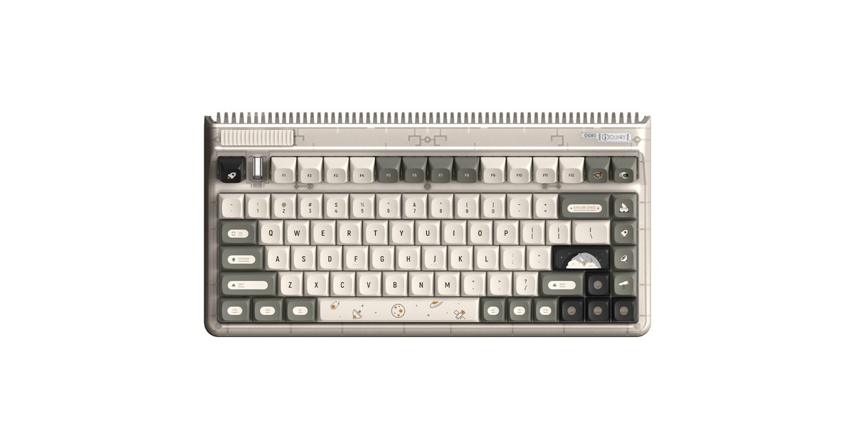 IqunixOG80 Hitchhiker Wireless Mechanical Keyboard, gaming toetsenbord  (Grijs/wit, US lay-out, IQUNIX Moonstone Turbo, RGB leds, 80% (TKL), Hot-swappable, PBT, 2.4GHz | Bluetooth 5.1 | USB-C)