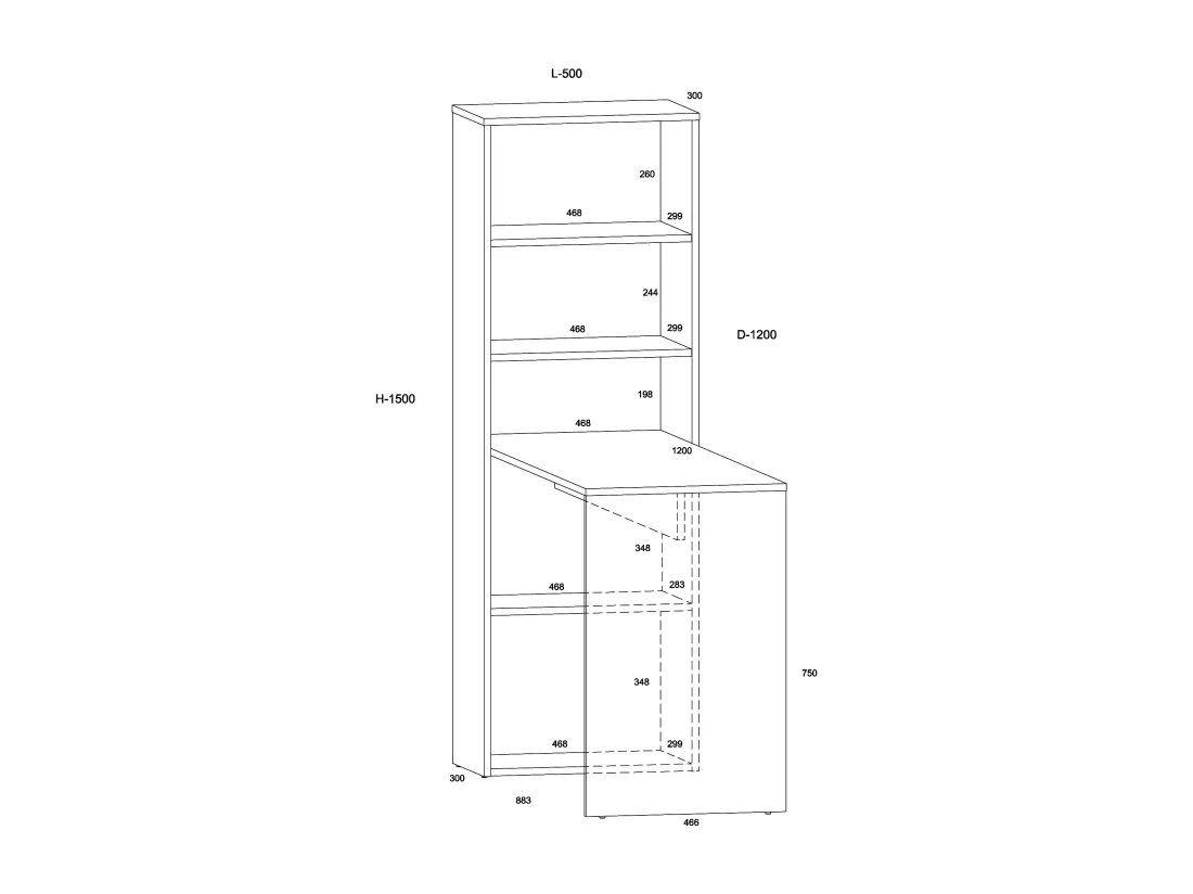 Bureau HARMONY 120 cm - bureau informatique - avec étagère - noir mat