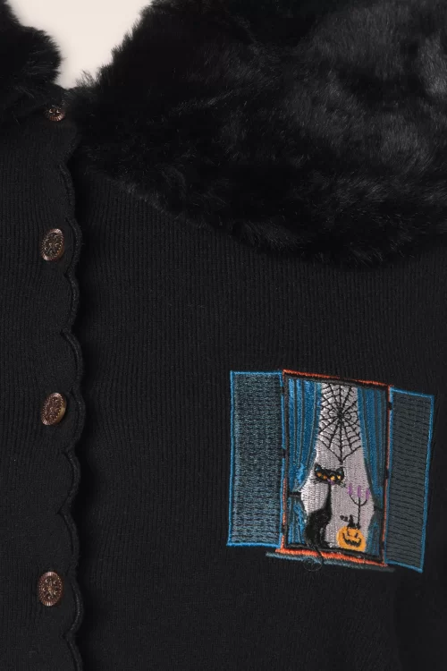 Banned Retro Window Cat cardigan in zwart