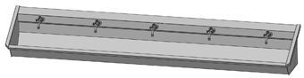 Intersan Sanilav muurwastrog m. muurkraan m. 1/4 draaiknop m. verlengde hendel 300cm 5-personen RVS