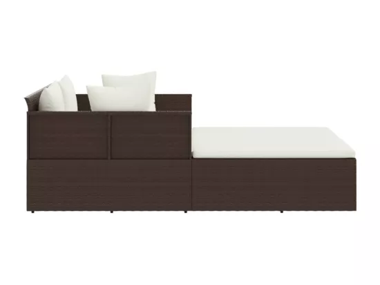 Chaise longue avec coussins marron 182x118x63 cm résine tressée