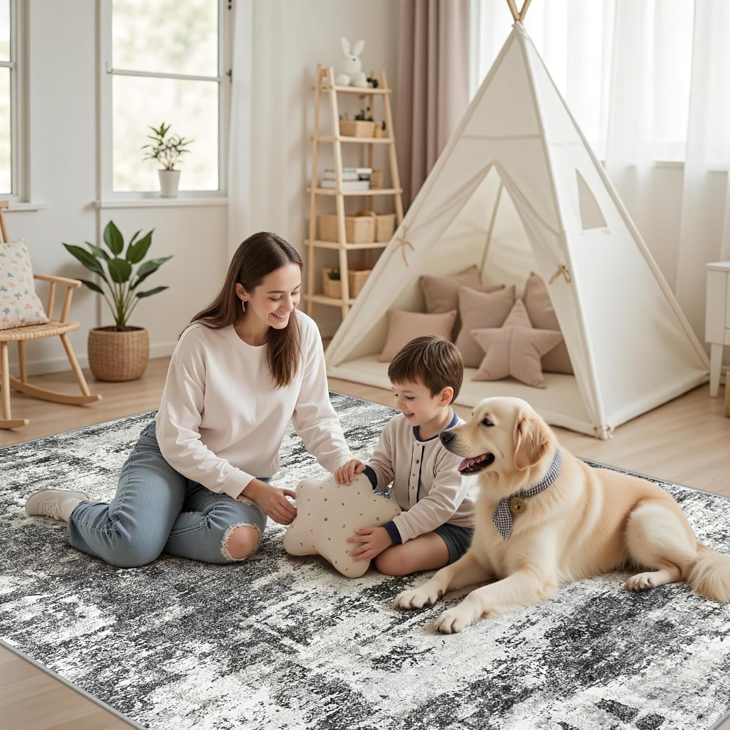 Wohnzimmerteppiche, 22,9 x 30,5 cm: großer, waschbarer Teppich mit rutschfester Unterseite, fusselfrei, schmutzabweisend, weich, abstrakt, für Schlafzimmer, Esszimmer, Kinderzimmer, Zuhause, Büro,